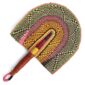 Full view of the pink and orange woven Bolga fan on a white background