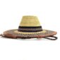Side profile of the navy and natural wide brim Bolga hat on a white background