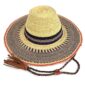 Full view of the navy and natural wide brim Bolga hat on a white background
