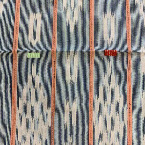 bashiri-indigo-cotton-232-salaga-handwoven-african-fabric-3 Close-up of the faded indigo cotton cloth with pale diamond lattice motifs