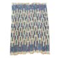 Full view of the pale cotton cloth with stepped indigo bars and blocks on a white background