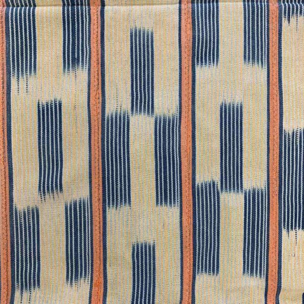 bashiri-indigo-cotton-233-yendi-african-textile-handwoven-3 Close-up of the pale cotton cloth with stepped indigo bars and blocks