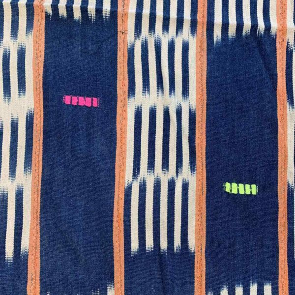 bashiri-indigo-cotton-234-bawku-african-cotton-fabric-woven-3 Close-up of the deep indigo cotton cloth with pale striped bands