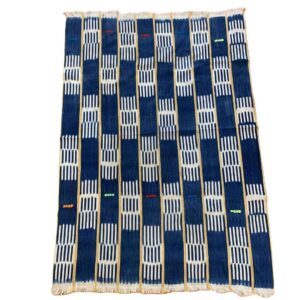 bashiri-indigo-cotton-235-navrongo-handwoven-african-textile-2 Full view of the indigo cotton cloth in a checkerboard of deep and pale blocks on a white background