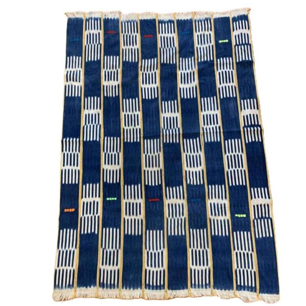 bashiri-indigo-cotton-235-navrongo-handwoven-african-textile-2 Full view of the indigo cotton cloth in a checkerboard of deep and pale blocks on a white background