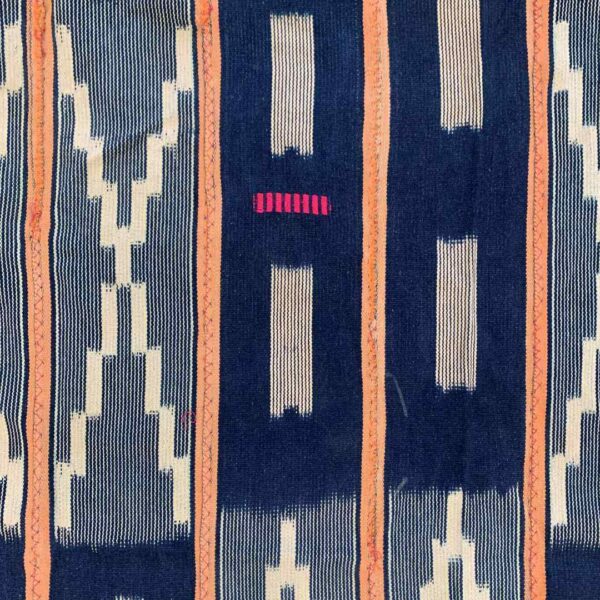 bashiri-indigo-cotton-236-larabanga-handwoven-african-fabric-3 Close-up of the dark indigo cotton cloth with pale zigzag and window motifs