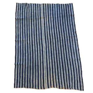 bashiri-indigo-cotton-243-hohoe-handwoven-african-fabric-2 Full view of the cotton cloth with fine indigo and pale stripes on a white background