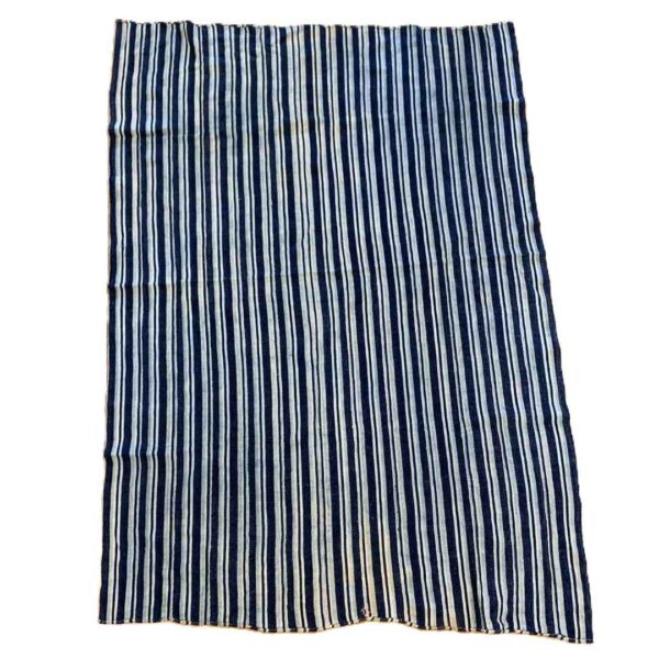 bashiri-indigo-cotton-243-hohoe-handwoven-african-fabric-2 Full view of the cotton cloth with fine indigo and pale stripes on a white background