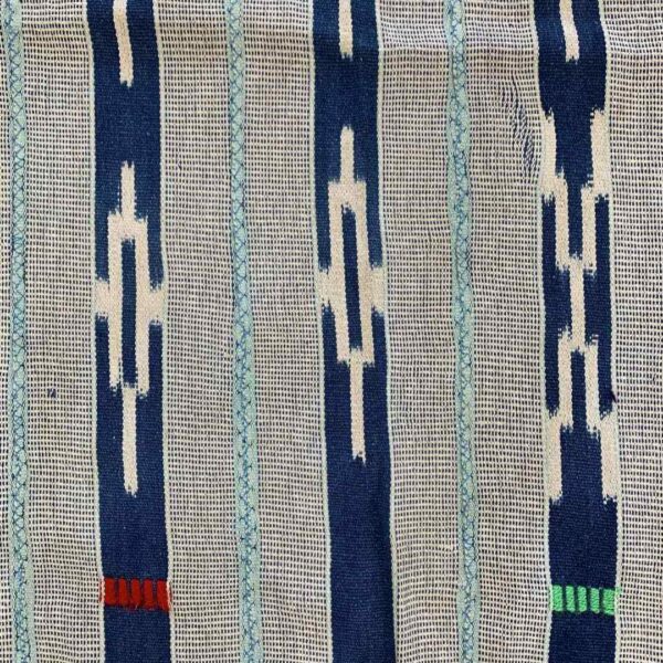 bashiri-indigo-cotton-246-walewale-handwoven-african-textile-3 Close-up of the pale striped cotton cloth with narrow indigo motif columns