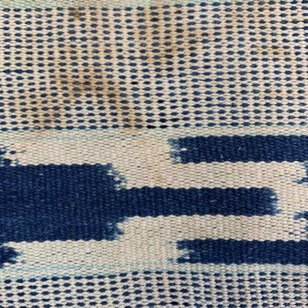 bashiri-indigo-cotton-246-walewale-handwoven-african-textile-5 Close-up of the pale striped cotton cloth with narrow indigo motif columns