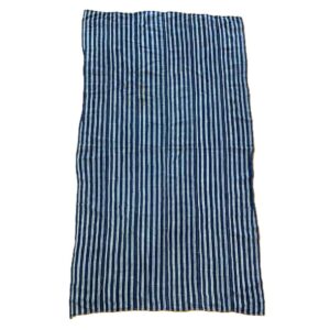 bashiri-indigo-cotton-248-koforidua-african-textile-handwoven-2 Full view of the deep indigo cotton cloth with fine pale pinstripes on a white background