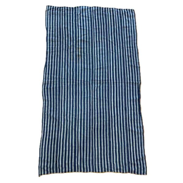 bashiri-indigo-cotton-248-koforidua-african-textile-handwoven-2 Full view of the deep indigo cotton cloth with fine pale pinstripes on a white background