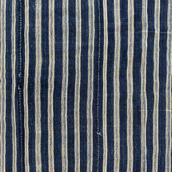 bashiri-indigo-cotton-248-koforidua-african-textile-handwoven-3 Close-up of the deep indigo cotton cloth with fine pale pinstripes