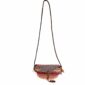 Full view of the purple and pink mini Bolga shoulder bag with its plaited strap and leather tassels