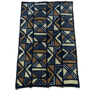 bashiri-mudcloth-medium-161-bustard-african-textile-bogolan-2 Full view of the medium dark mudcloth with large warm-toned triangles and bow-tie shapes on a white background
