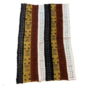 bashiri-mudcloth-medium-162-cuvier-african-mud-cloth-fabric-2 Full view of the medium mudcloth in vertical panels of light, dark and warm tones on a white background