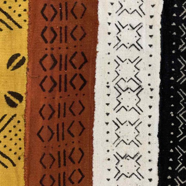 bashiri-mudcloth-medium-162-cuvier-african-mud-cloth-fabric-3 Close-up of the mudcloth in vertical panels of light, dark and warm tones
