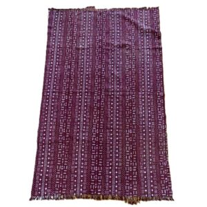 bashiri-mudcloth-medium-165-ostrich-african-textile-bogolan-2 Full view of the medium deep warm-toned mudcloth with pale dash and cowrie columns on a white background