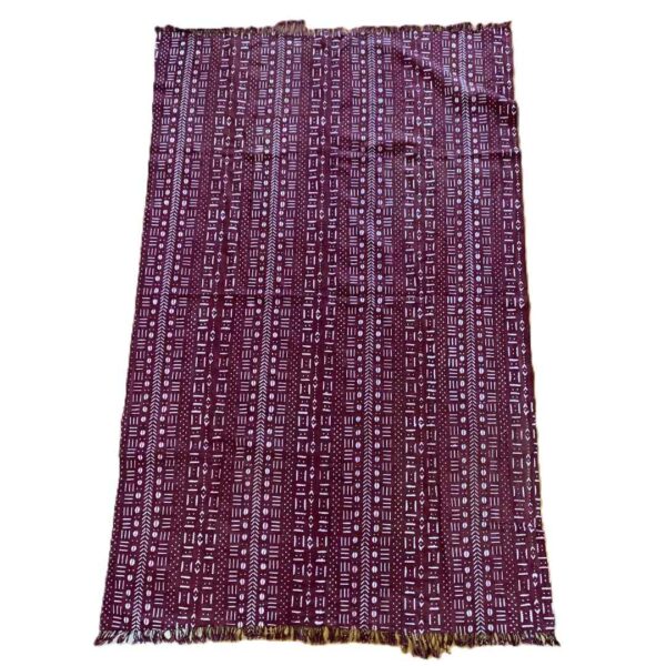 bashiri-mudcloth-medium-165-ostrich-african-textile-bogolan-2 Full view of the medium deep warm-toned mudcloth with pale dash and cowrie columns on a white background