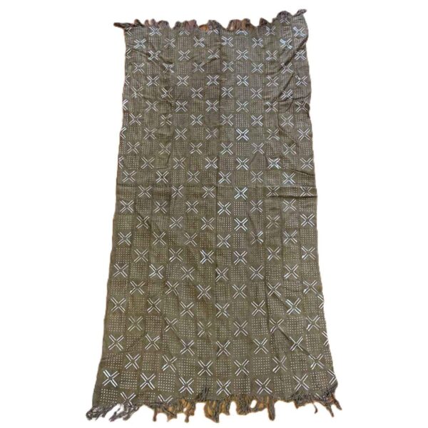 bashiri-mudcloth-medium-167-vulture-bogolan-african-textile-2 Full view of the medium muted earth-toned mudcloth with pale crosses and dots on a white background