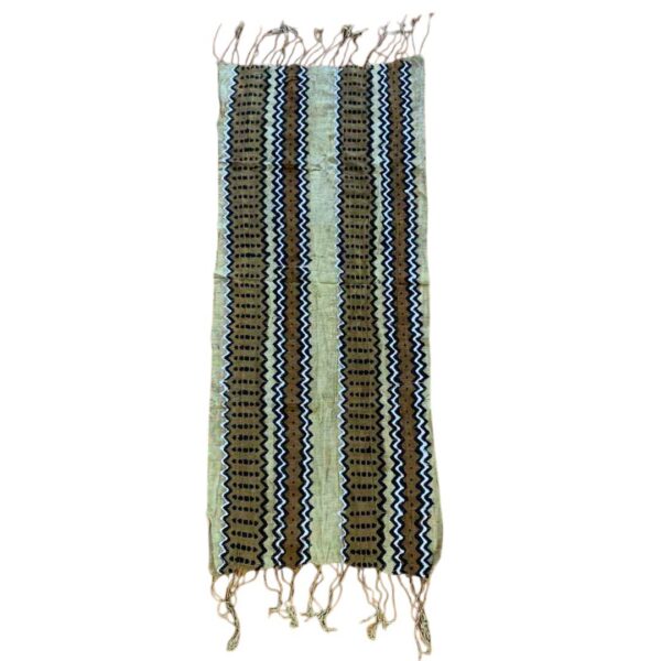 bashiri-mudcloth-small-149-scorpion-bogolan-african-fabric-2 Full view of the small warm earthy mudcloth with bands of dark zigzags on a white background
