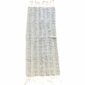 Full view of the small light mudcloth with fine rows of dark dashes and arrows on a white background