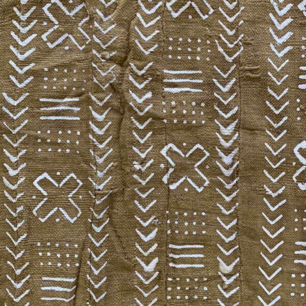 bashiri-mudcloth-small-157-warbler-bogolan-african-fabric-3 Close-up of the muted earth-toned mudcloth with panels of pale crosses and chevrons