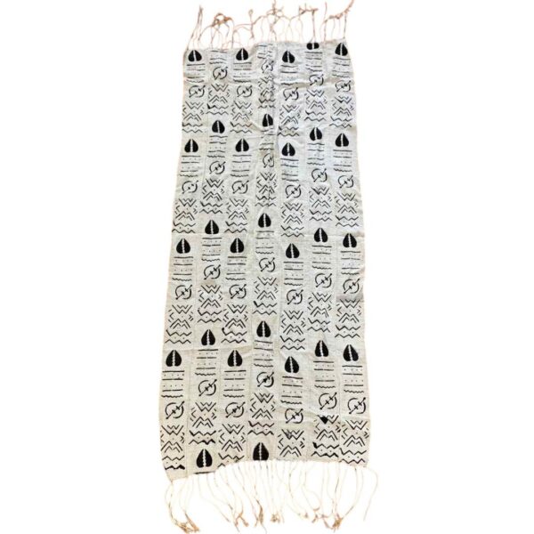 bashiri-mudcloth-small-161-sparrow-bogolan-african-fabric-2 Full view of the small light mudcloth with dark zigzags and cowrie shapes on a white background