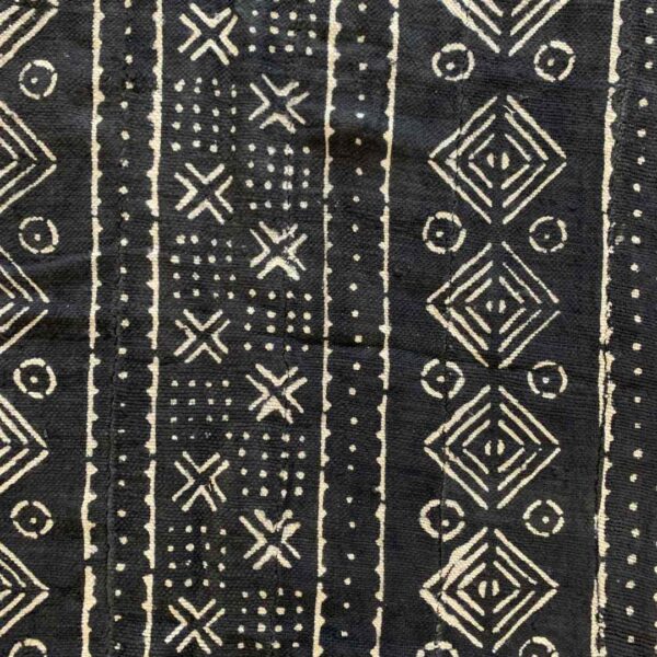 bashiri-mudcloth-small-163-blessing-african-mud-cloth-fabric-3 Close-up of the dark mudcloth with nested pale diamonds and dot grids