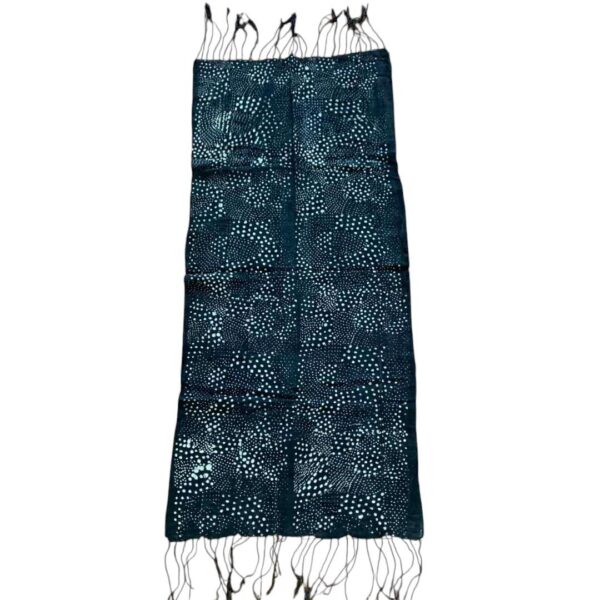 bashiri-mudcloth-small-164-pippit-bogolan-african-textile-2 Full view of the small dark mudcloth with swirling arcs of pale dots on a white background