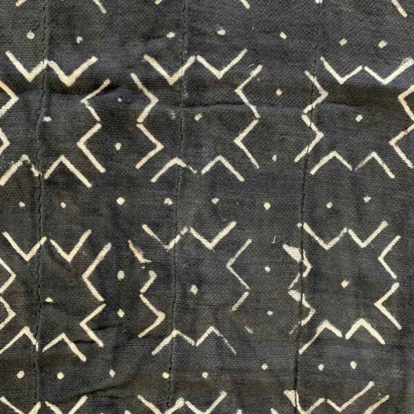 bashiri-mudcloth-small-165-glaze-bogolan-african-fabric-3 Close-up of the dark mudcloth with a grid of pale crosses and chevrons