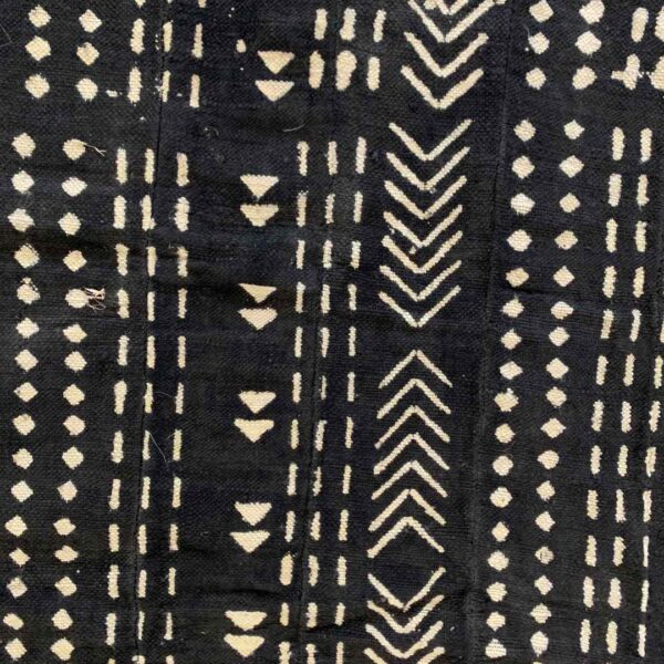 bashiri-mudcloth-small-166-harvest-african-textile-bogolan-3 Close-up of the dark mudcloth with columns of pale chevrons and triangles