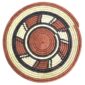 Full view of the rust, black and natural Burkina platter with a wheel pattern on a white background
