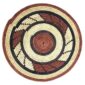 Full view of the rust, black and natural Burkina platter with a swirl pattern on a white background