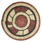 Full view of the rust, black and natural Burkina platter with a block pattern on a white background