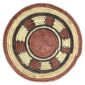 Full view of the rust, black and natural Burkina platter with a ring pattern on a white background