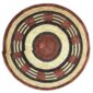 Full view of the rust, black and natural Burkina platter with a band pattern on a white background