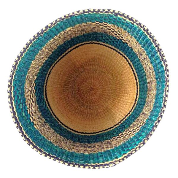 bashiri-woven-planter-basket-teal-black-natural -look-inside a look inside a vegan planter basket