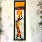 Symbolic African batik fabric art.
