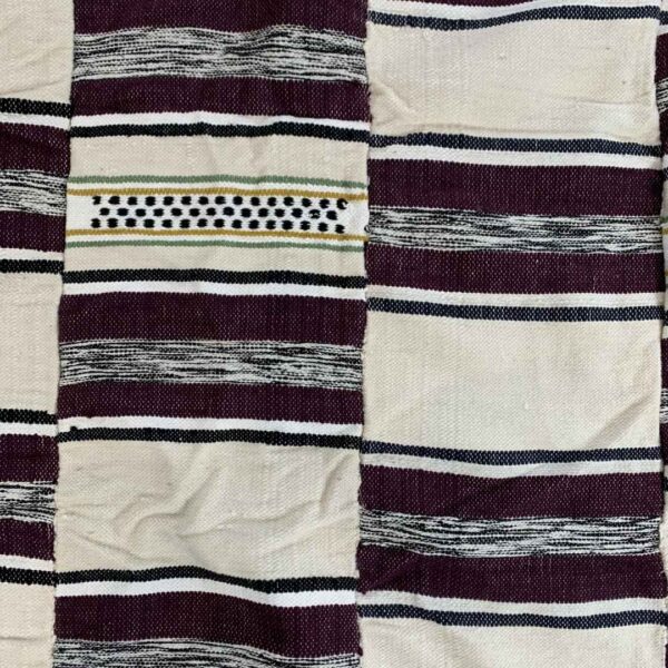 blanket-sahel-015-ouga (2) Detail of the horizontal striped pattern with an open-weave dot band on this handwoven Sahel cotton blanket