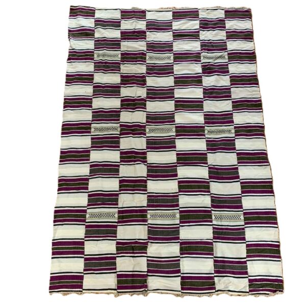 blanket-sahel-016-bamako (1) Handwoven Sahel cotton blanket, broad striped pattern with a dotted accent band