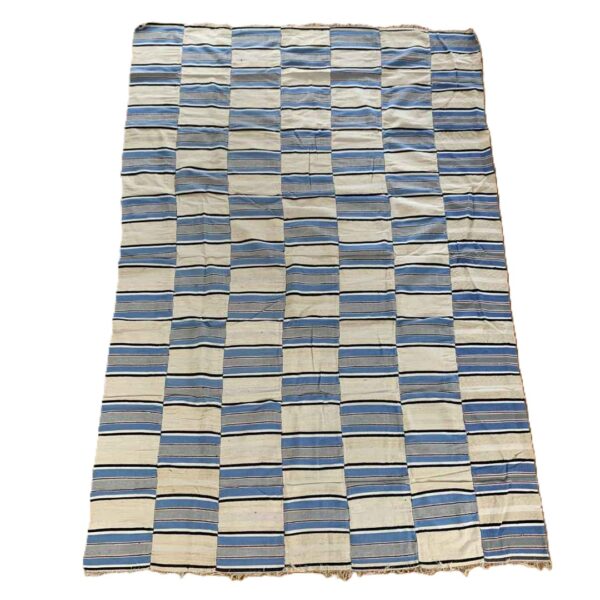 blanket-sahel-017-timbuktu (1) Handwoven Sahel cotton blanket, fine multi-tone striped pattern with a fringed edge