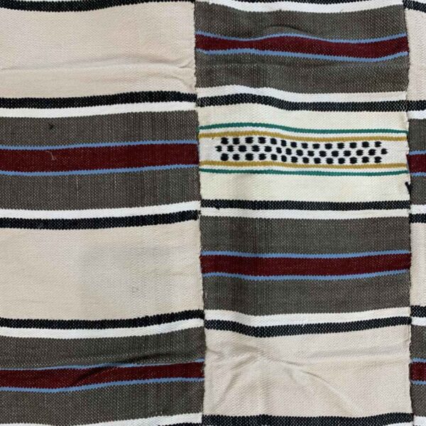 blanket-sahel-018-segou (2) Detail of the striped pattern of varying width with an open-weave band on this handwoven Sahel cotton blanket