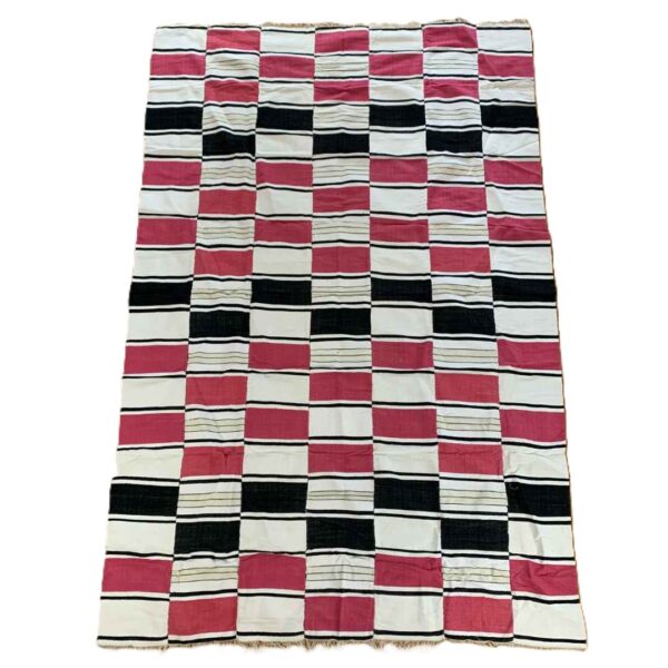 blanket-sahel-020-kayes (1) Detail of the checkerboard block pattern framed by pinstripes on this handwoven Sahel cotton blanket