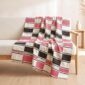 Handwoven Sahel cotton blanket, checkerboard block pattern framed by pinstripes