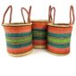Angled view of the orange, teal, green and black laundry basket set
