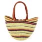 Front view of the long handle market basket with fine stripes in muted tones on a natural base