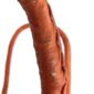 Close-up of the minor scuffing on the leather handle of the long handle market basket