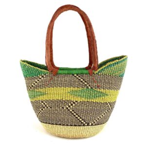 bolga-market-basket-lh-276-kenny-bashiri-2 Front view of the long handle market basket with a zigzag pattern in fresh, bright tones