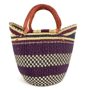 bolga-market-basket-standard-549-adisa-bashiri-2 Front view of the classic market basket with broad deep-toned bands and chequered sections